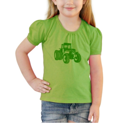 Girls Tee Lime Tractor – Size 0 - Size 6
